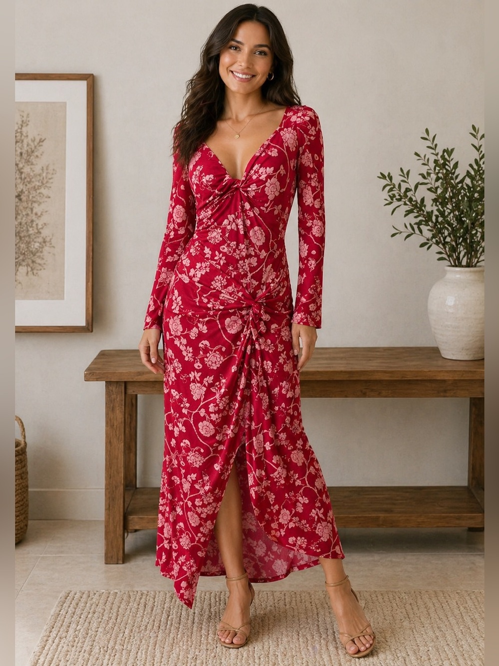 House of‎ Harlow 1960 Red Floral Maxi Dress